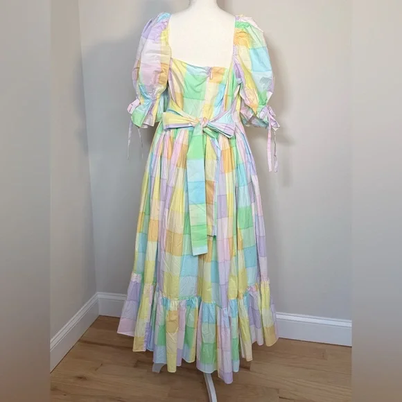 Selkie The Brunch Market Dress Pastel Plaid Puff Sleeve Midi NWT Size 2X - Picture 5 of 10